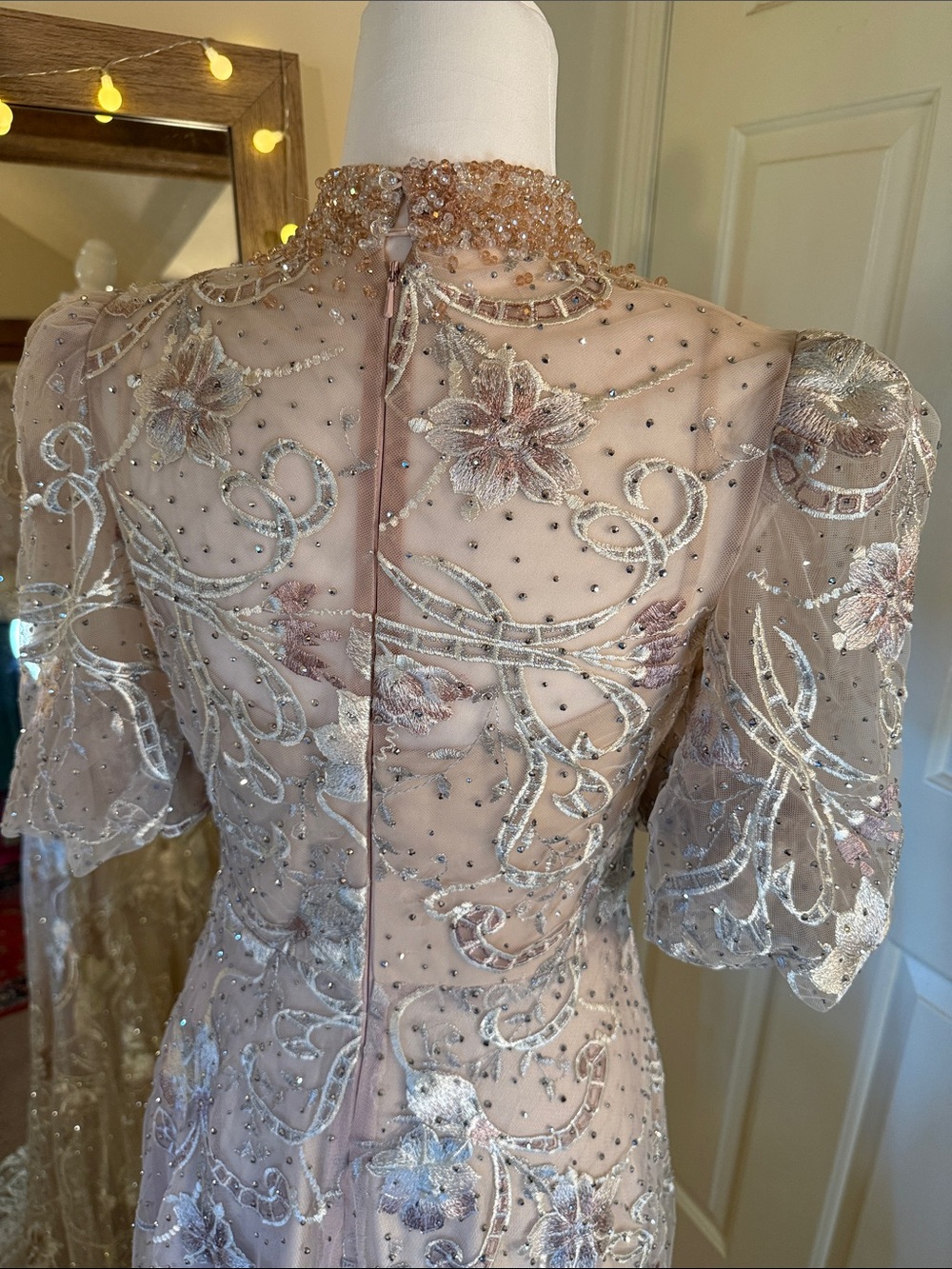 MAC DUGGAL
Pink Queen Anne Puff Sleeve Embroidered A-Line Gown - Picture 11 of 15